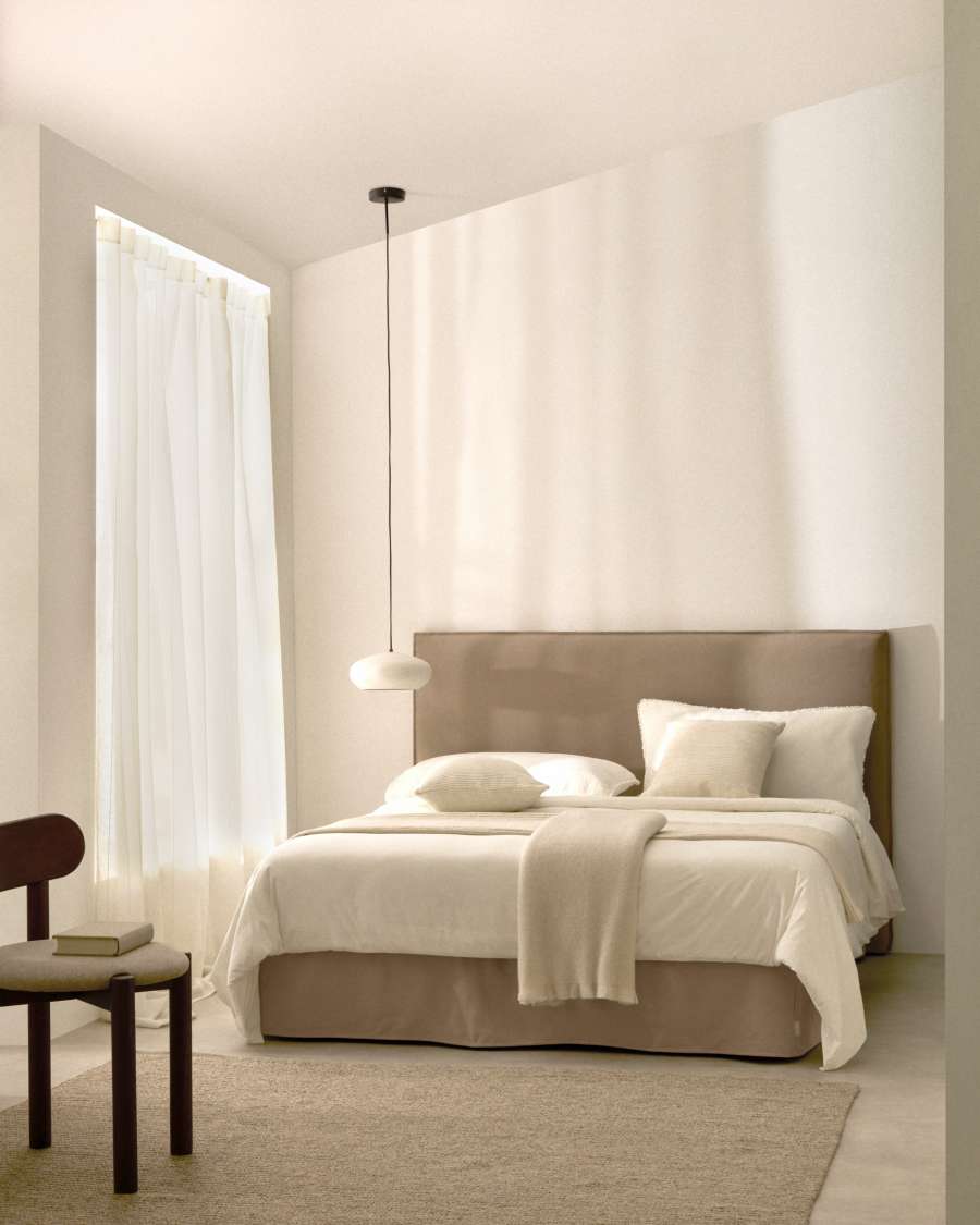 Jaira bed with removable linen and cotton cover in taupe for a 160 x 200 cm FSC Mix Credit mattress
