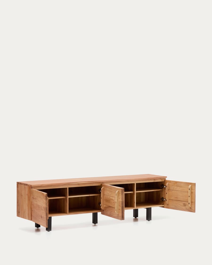 Uxue 4-door TV stand in solid acacia wood with bleached finish 200 x 58cm