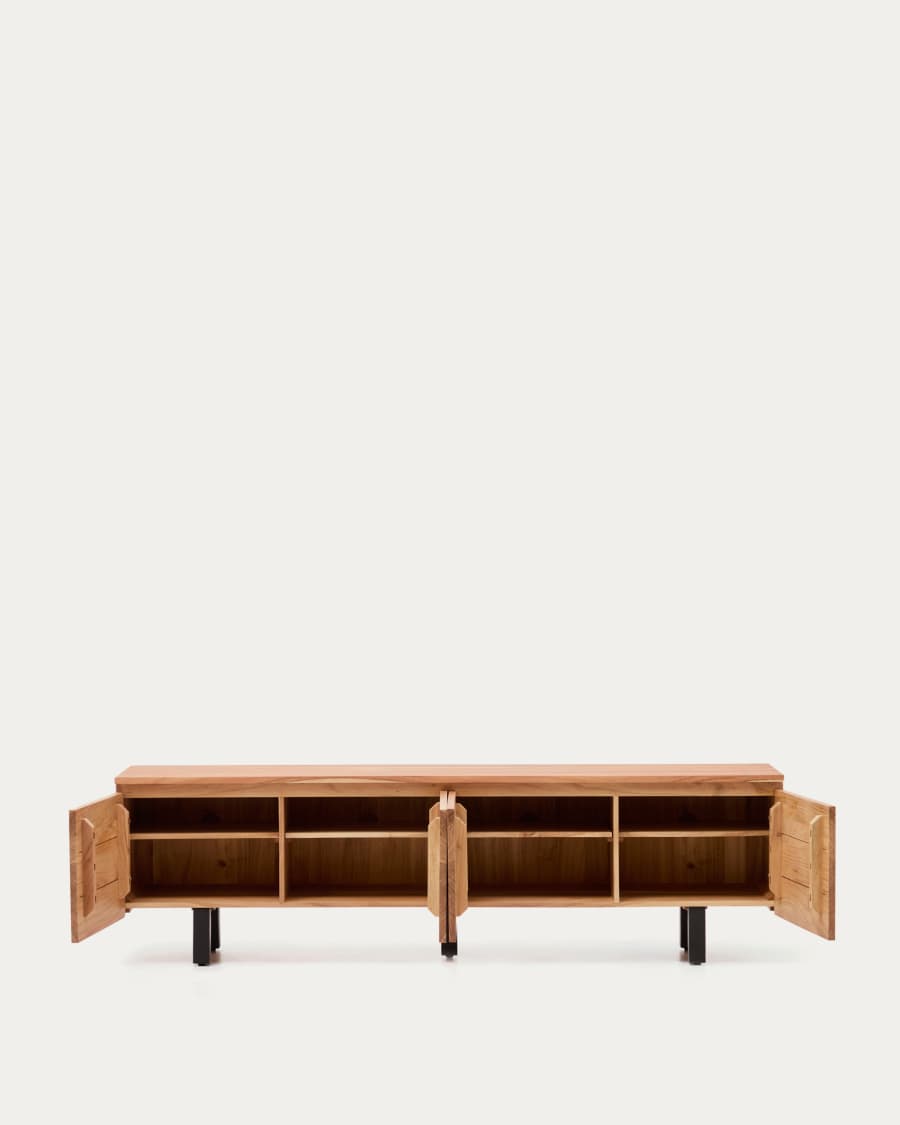 Uxue 4-door TV stand in solid acacia wood with bleached finish 200 x 58cm