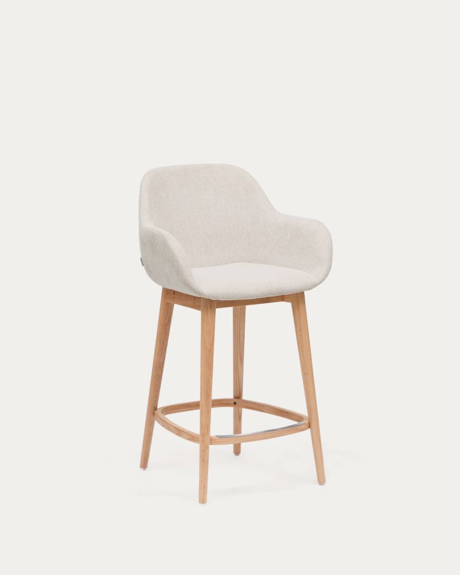 Konna stool in beige and solid ash wood legs in a light finish, 65 cm