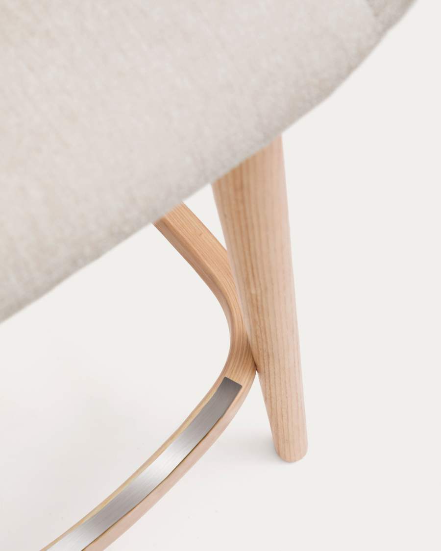 Konna stool in beige and solid ash wood legs in a light finish, 65 cm
