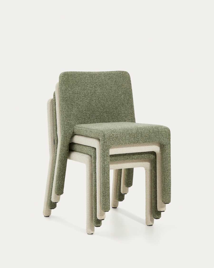 Loria green chenille stackable chair