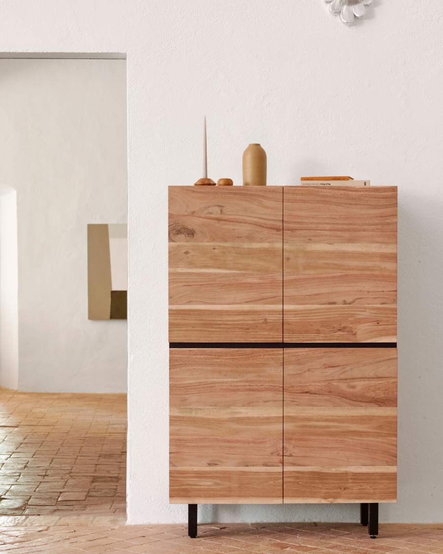 Uxue solid acacia wood sideboard in a natural finish, 100 x 155 cm