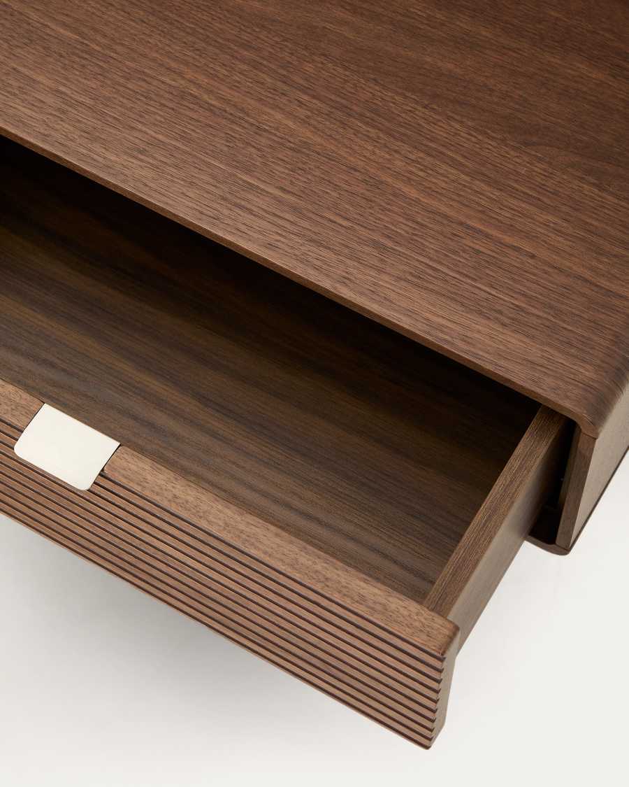 Letto Norlen con 2 comodini in impiallacciatura di noce con finitura scura e luce LED per materasso 180 x 200 cm FSC Mix Credit