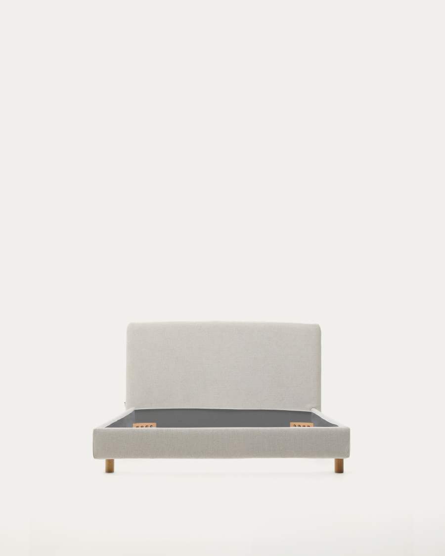 Letto sfoderabile Valma in ciniglia perla con piedi in legno massello di faggio per materasso 90 x 200 cm