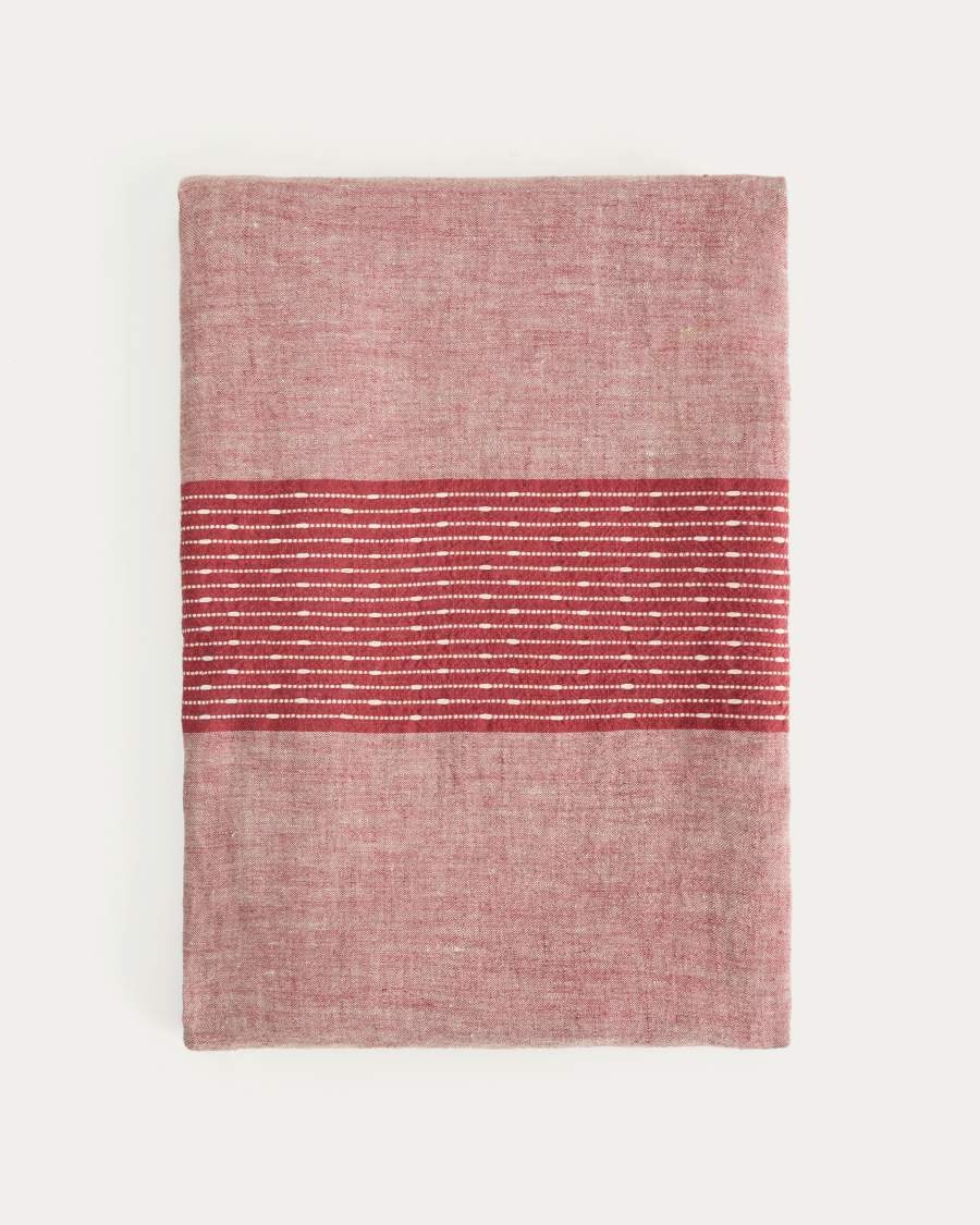 Calena linen jacquard tablecloth with red central stripe 150 x 250 cm