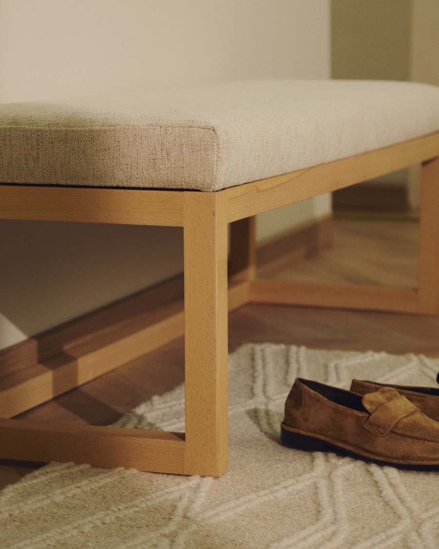 Panca Loya in ciniglia beige e legno di faggio 128 cm