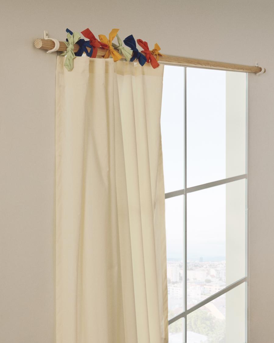 Zelda white 100% cotton curtain with multicoloured ties 135 x 270cm