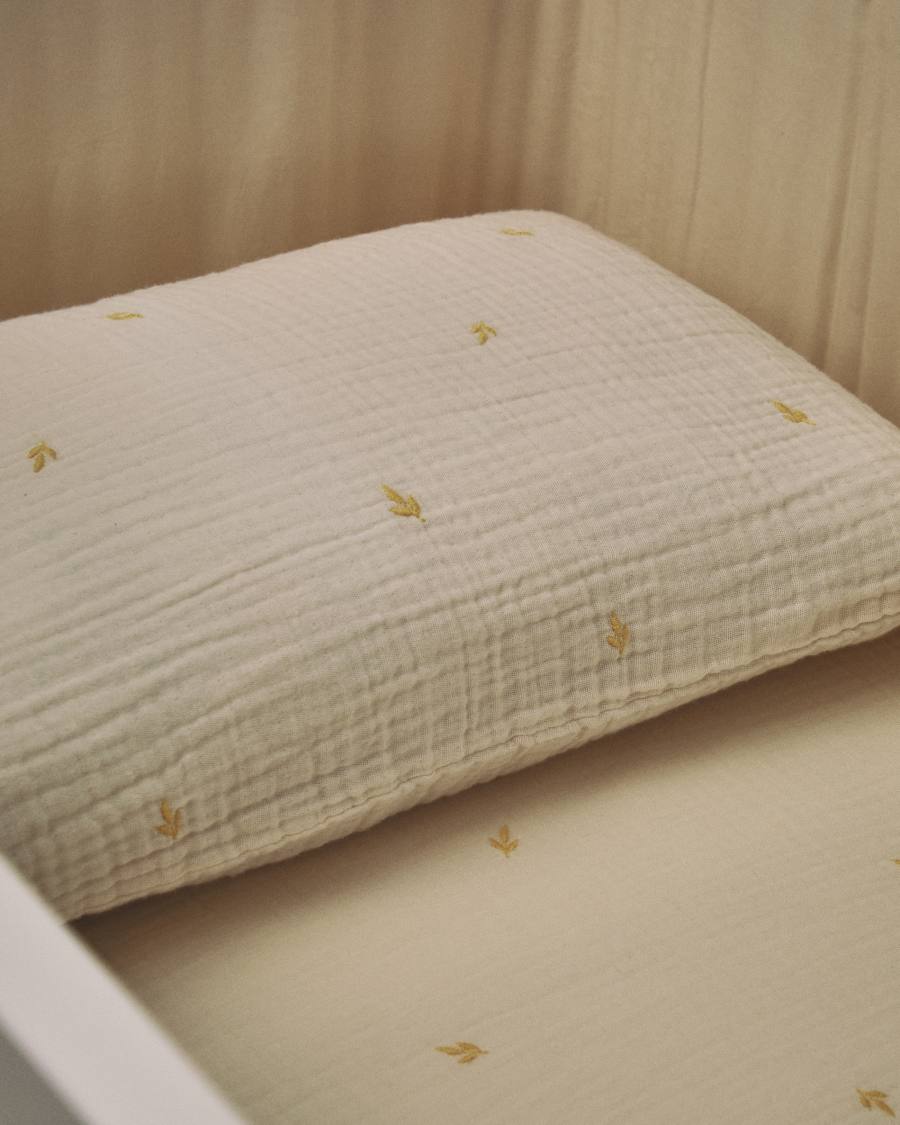 Dorani duvet cover and pillowcase set in double-gauze cotton with embroidery detail for convertible cot