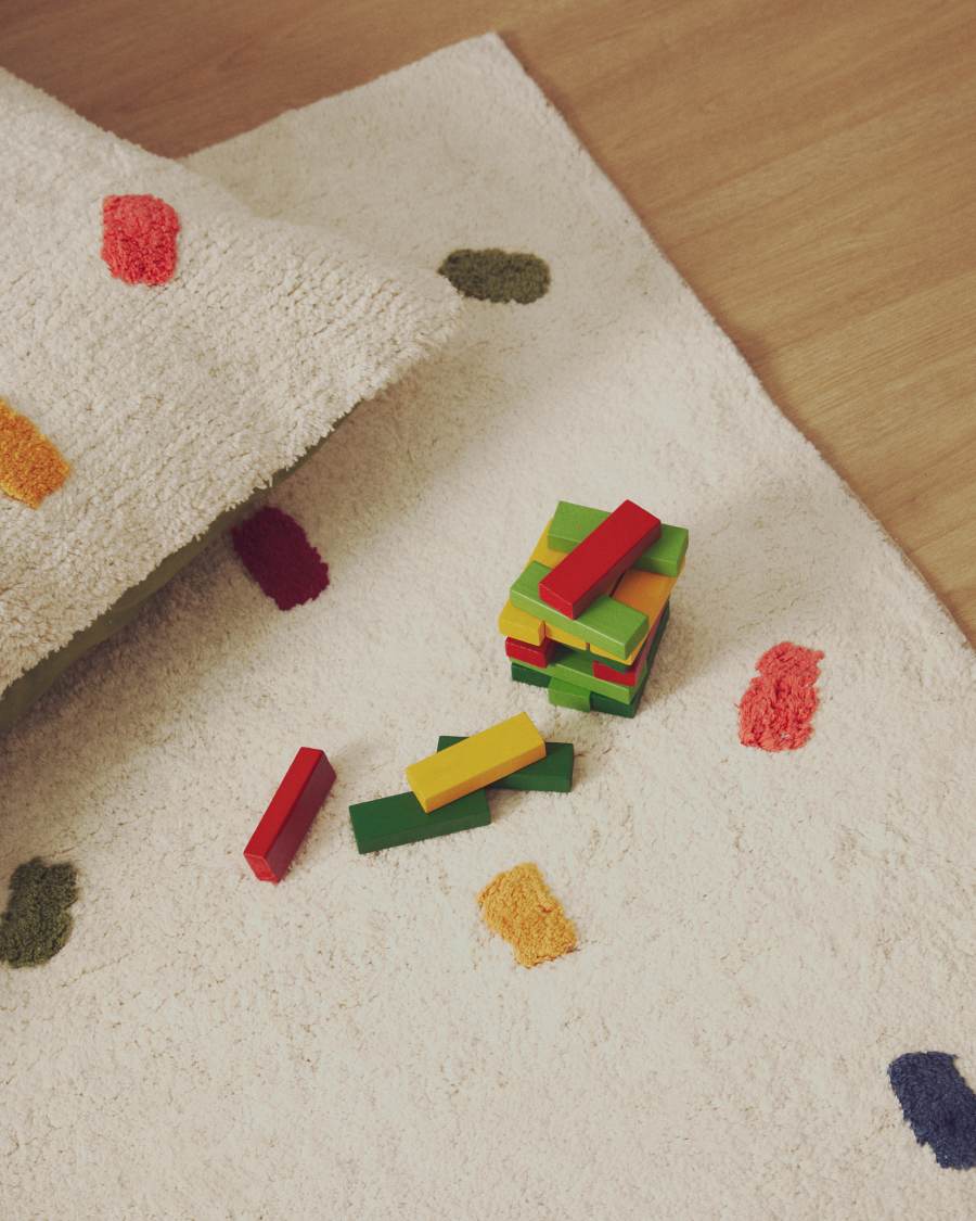 Epifania rug 100% white cotton with multicolour dots 150 x 200 cm