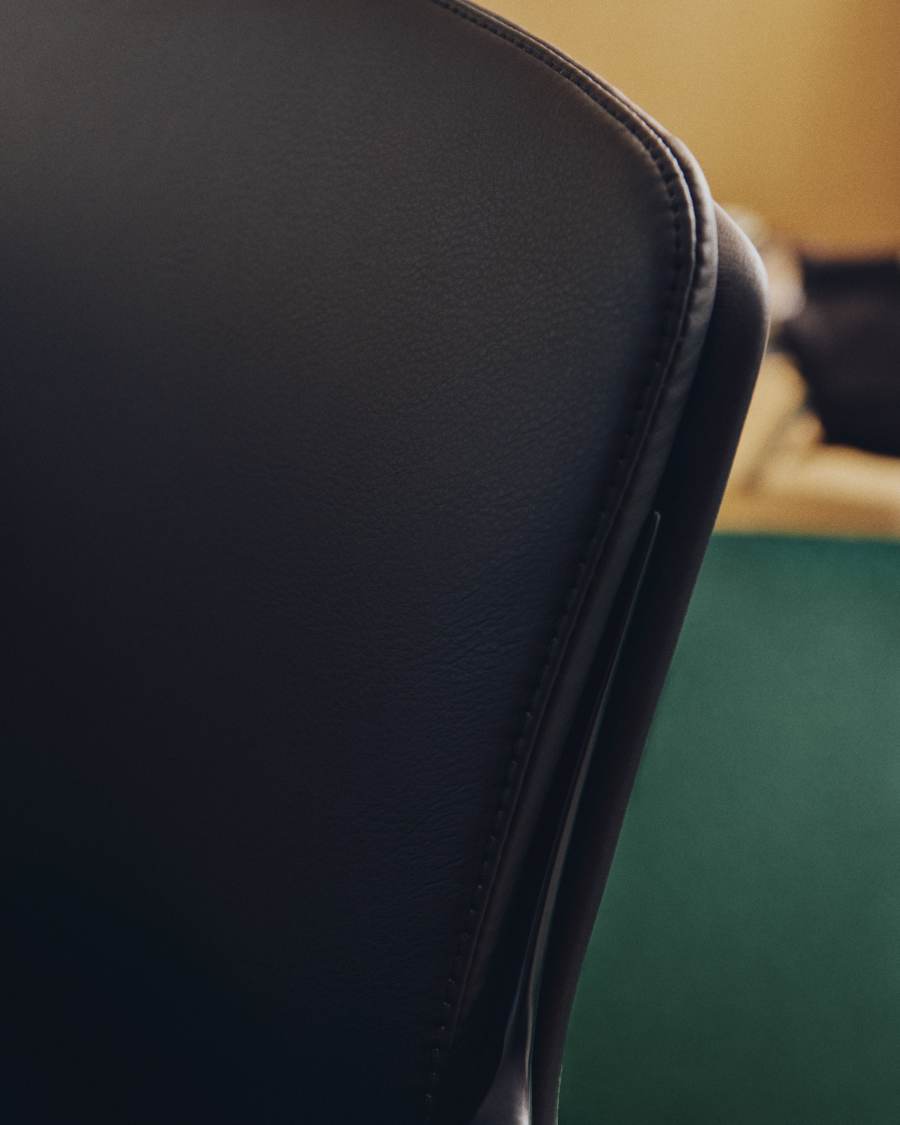 Nerlan desk chair in black faux leather with a black aluminium frame