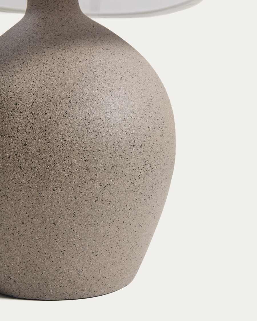 Viona large table lamp with textured stone effect and cotton lampshade UK adapter