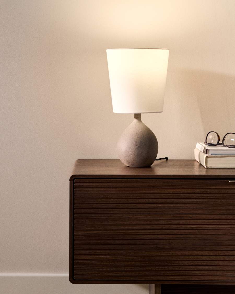 Viona small table lamp with textured stone effect and cotton lampshade