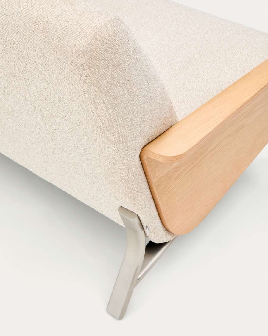 3-Sitzer-Sofa Amsen aus Eichensperrholz mit beiger Chenille und Beinen aus em gebürsteten Edelstahl 205 cm