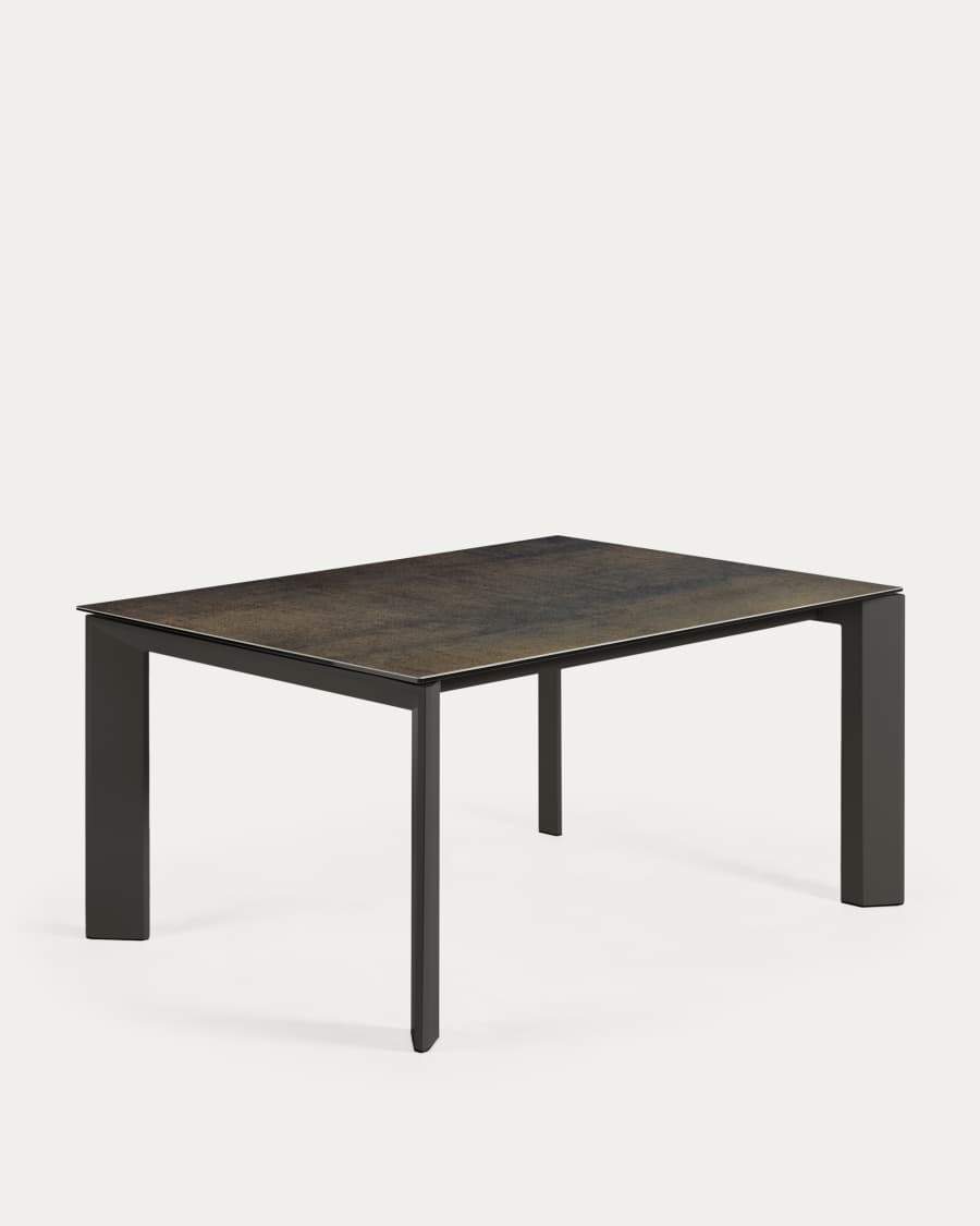 Axis extendable porcelain table with Iron Moss finish and dark grey legs, 160 (220) cm