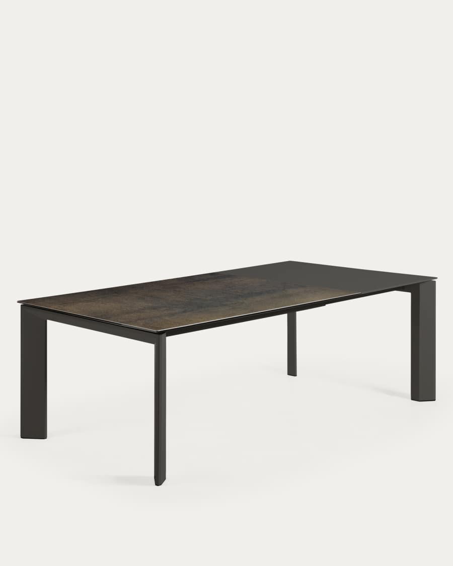 Axis extendable porcelain table with Iron Moss finish and dark grey legs, 160 (220) cm