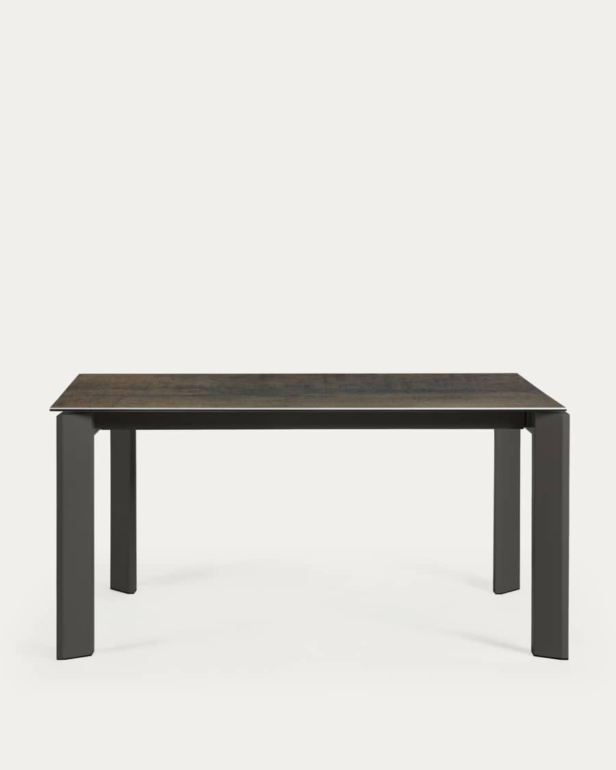 Axis extendable porcelain table with Iron Moss finish and dark grey legs, 160 (220) cm
