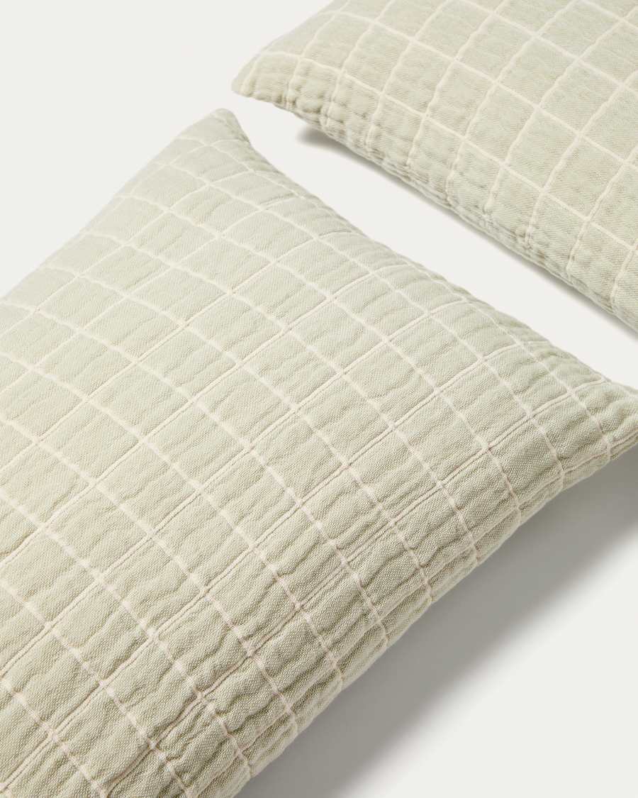 Tivaro set of 2 100% cotton jacquard cushion covers in a light green checkered design 30 x 50 cm