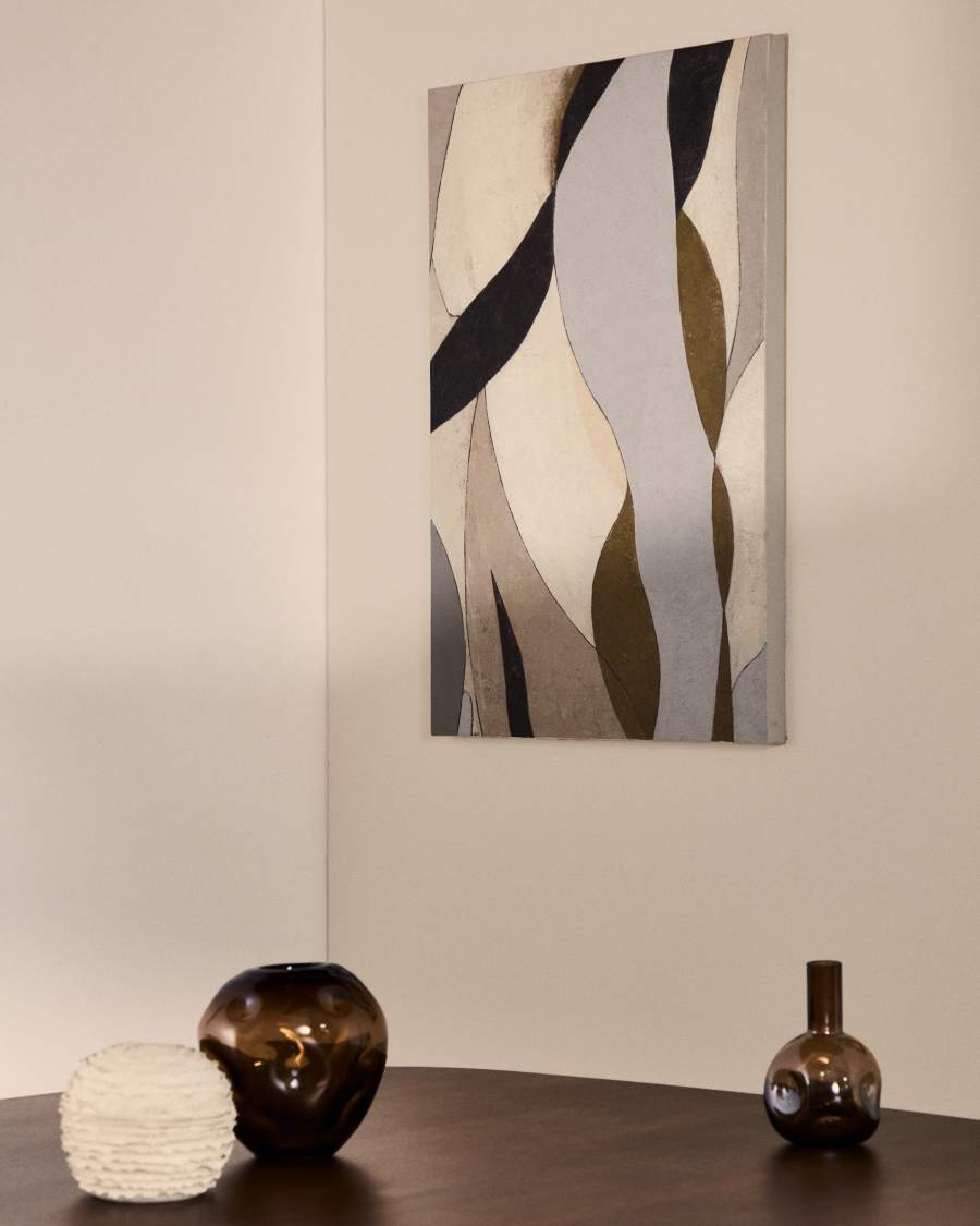 Abstrakte Leinwand Marvilo, Grau und Senfgelb, 60 x 90 cm