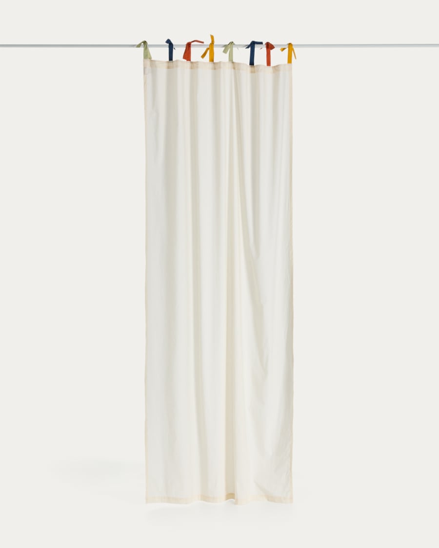 Zelda white 100% cotton curtain with multicoloured ties 135 x 270cm