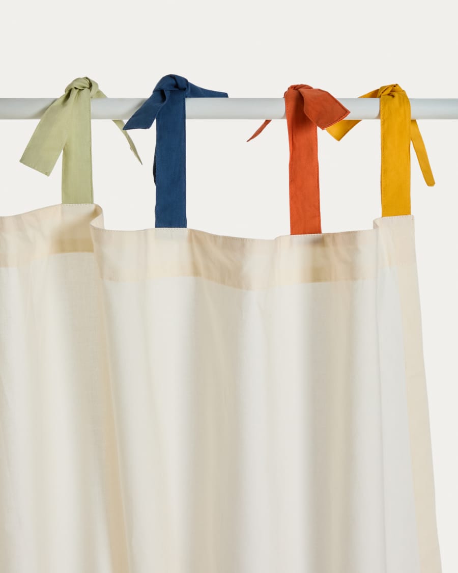Zelda white 100% cotton curtain with multicoloured ties 135 x 270cm