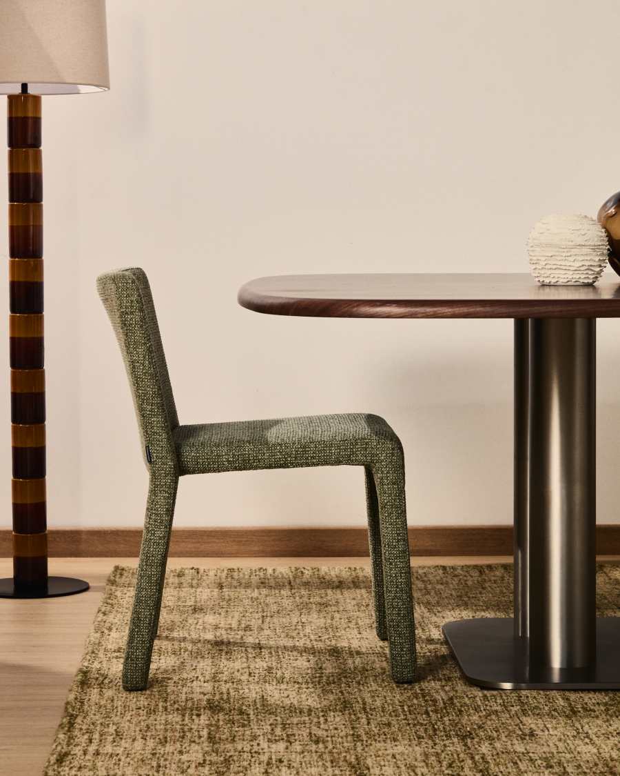 Loria green chenille stackable chair
