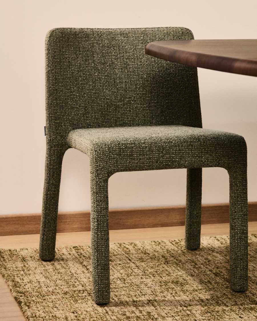 Loria green chenille stackable chair