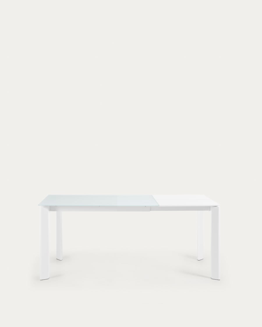 Axis white glass extendable table with white steel legs 120 (180) cm