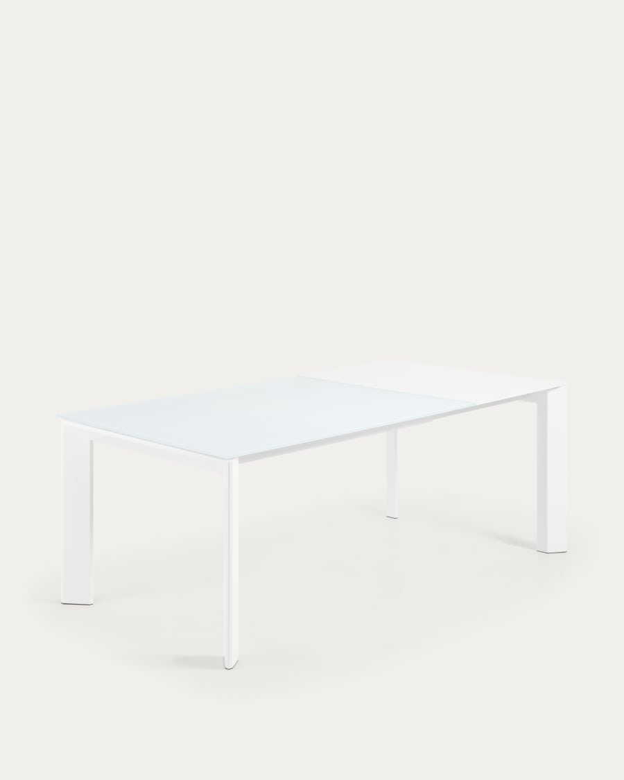 Axis white glass extendable table with white steel legs 140 (200) cm
