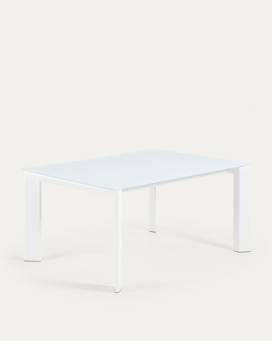 Axis white glass extendable table with white steel legs 160 (220) cm