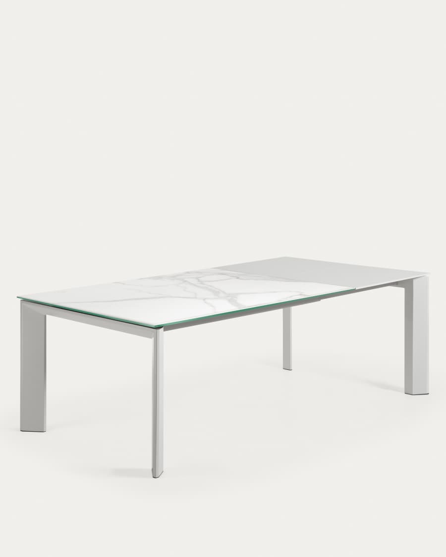 Axis porcelain extendable table in White Kalos finish with grey legs 160 (220) cm