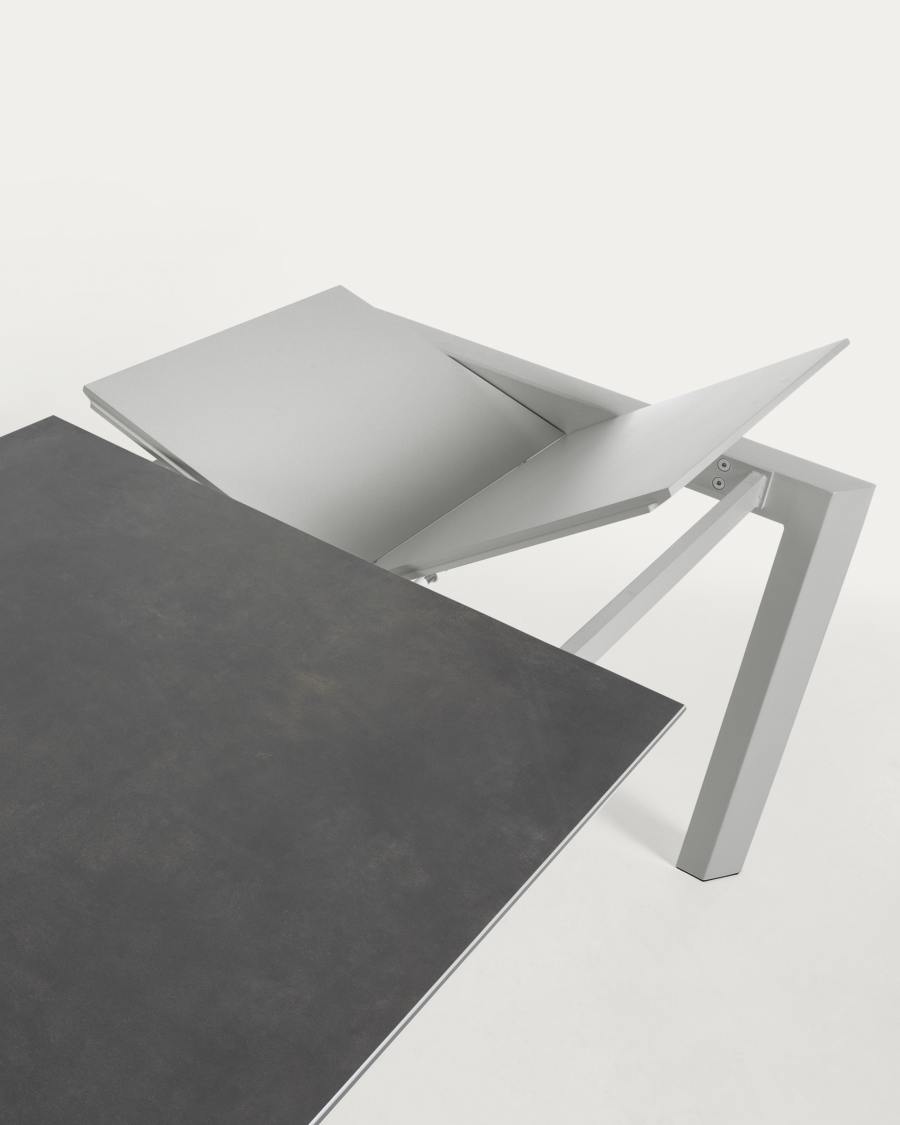 Axis porcelain extendable table in Volcano Rock finish with grey steel legs 120 (180) cm