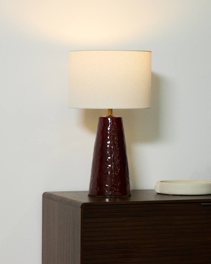 Drava table lamp in burgundy ceramic with cotton shade