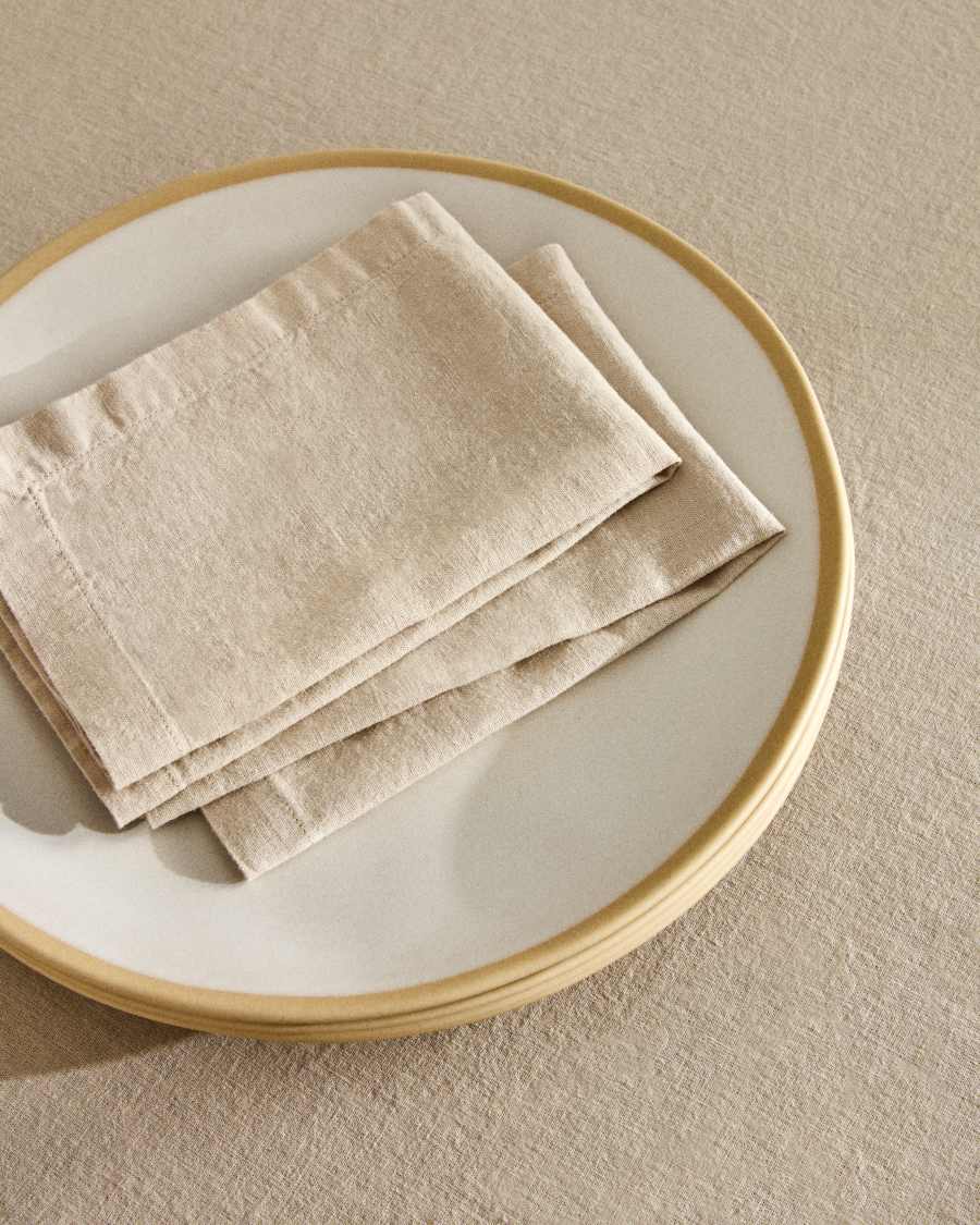 Aldine set of 2 cotton and linen napkins in stone grey