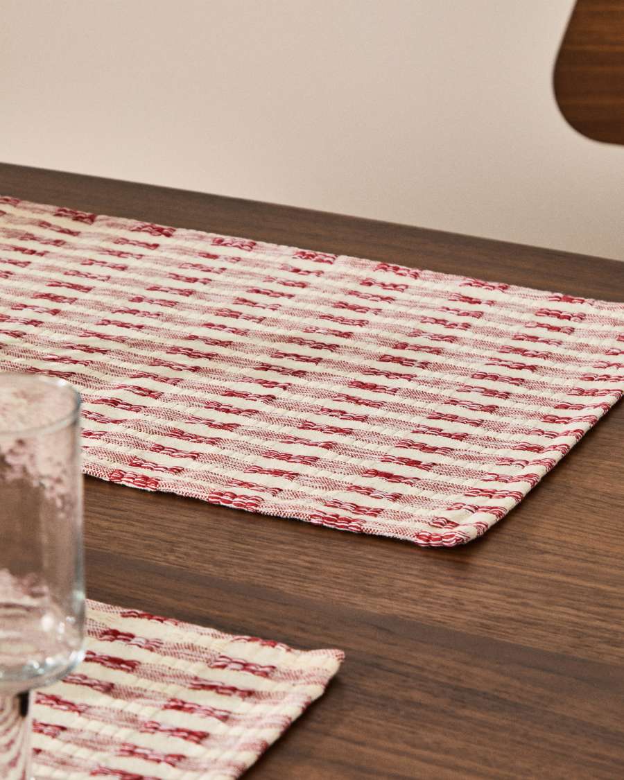 Coren set van 2 placemats van 100% katoen in rood met contrasterend jacquard 35 x 50 cm