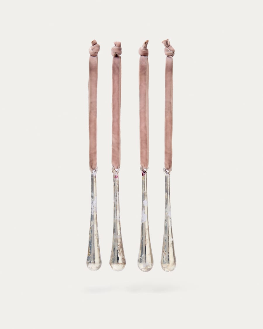 Alsenia set of 4 silver recycled glass hanging ornaments 10,5 cm