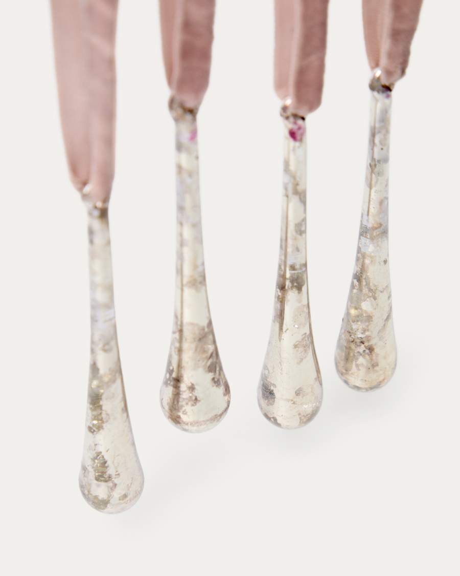 Alsenia set of 4 silver recycled glass hanging ornaments 10,5 cm