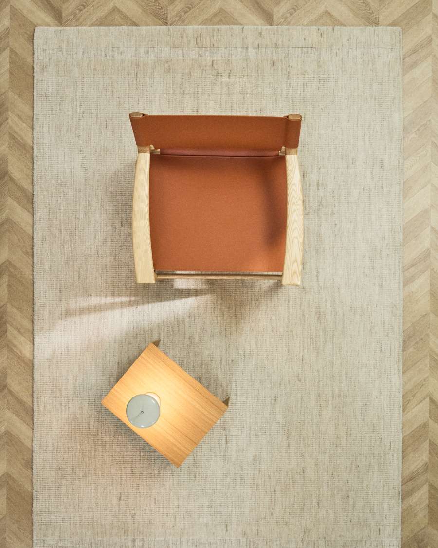 Wollteppich Dalena mit Jacquard-Streifenmuster, beige, 230 x 160 cm