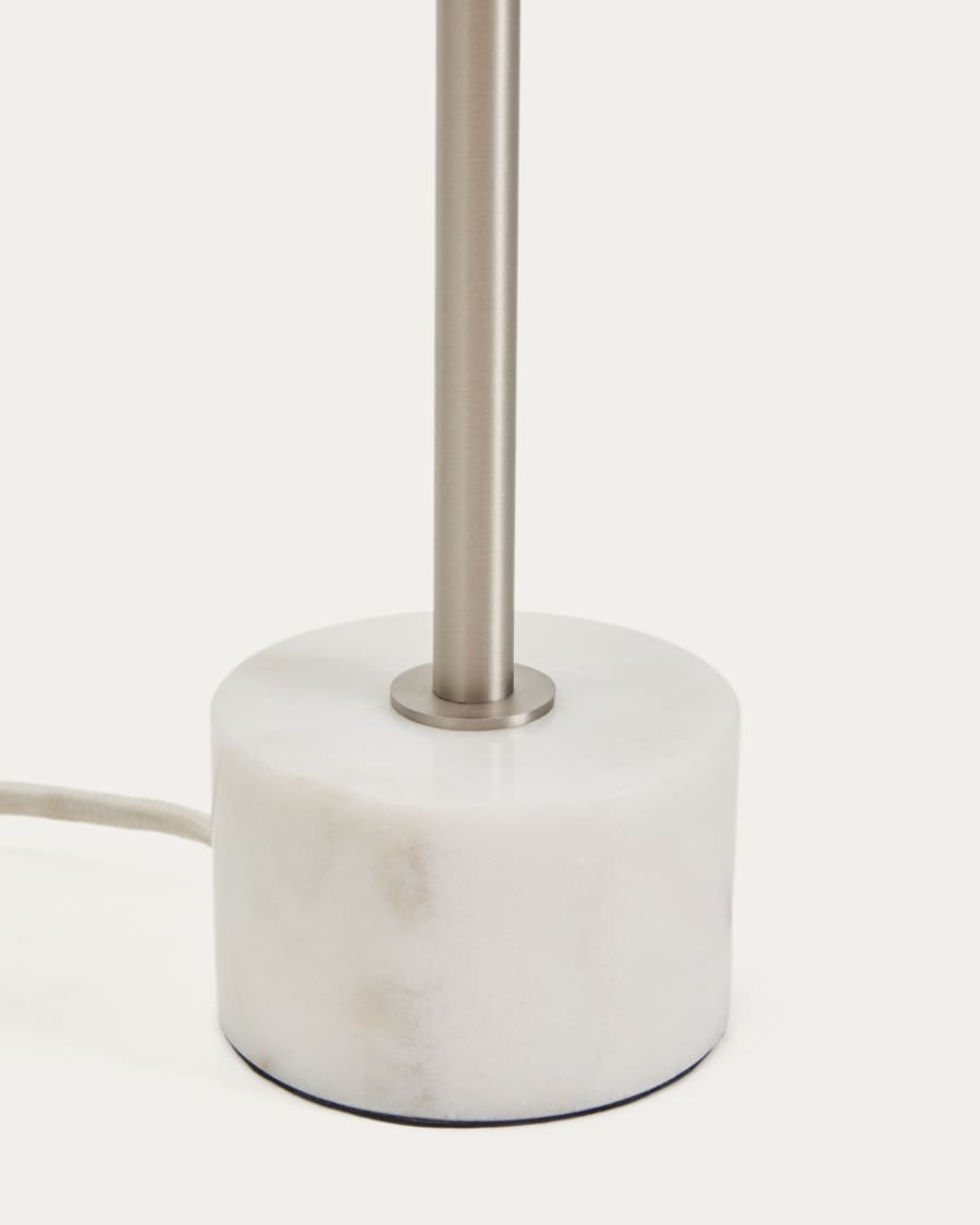 Lynor brushed metal table lamp with white marble base UK adaptor