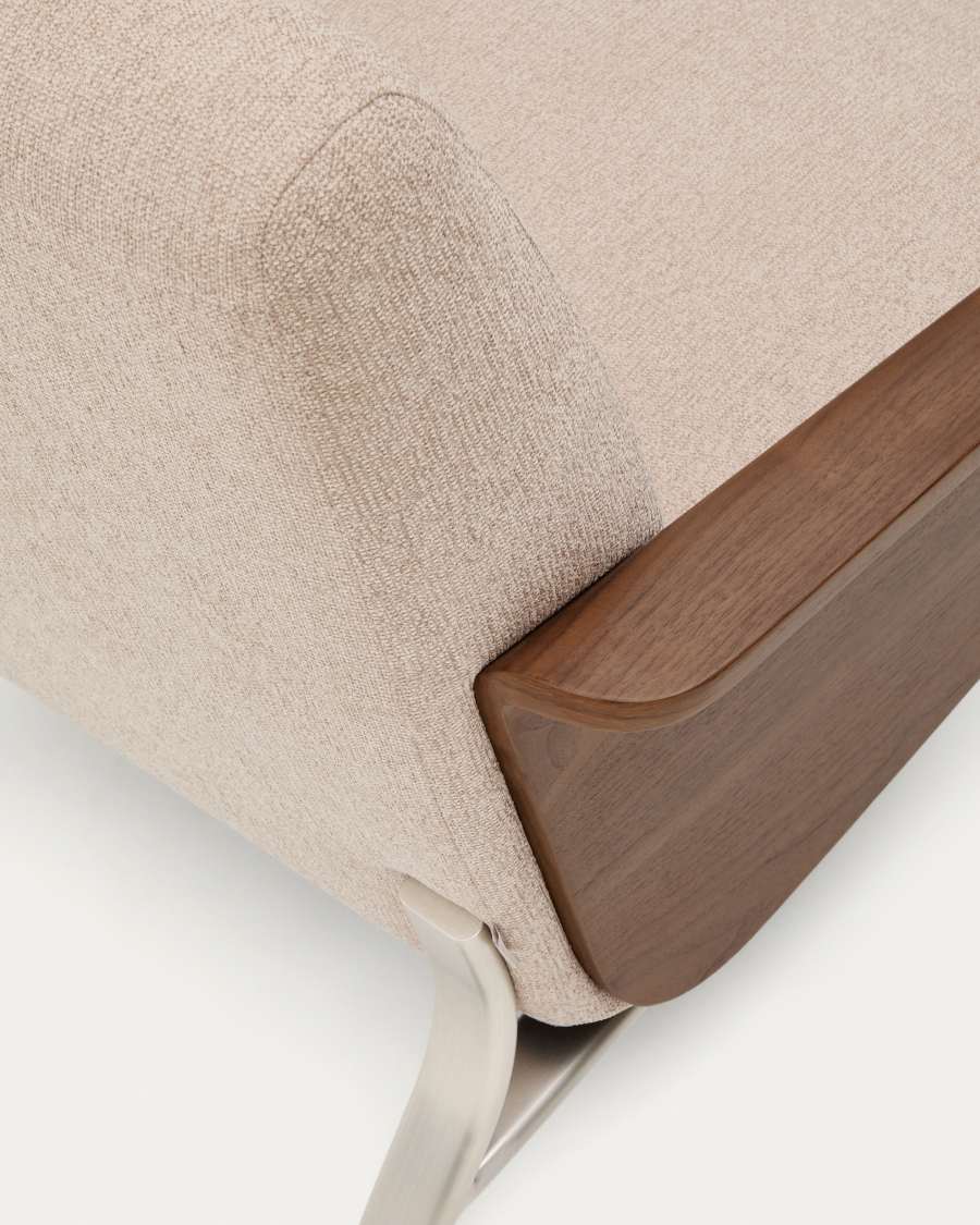 Amsen light brown 3-seater sofa in walnut plywood with brushed stainless steel legs 205cm