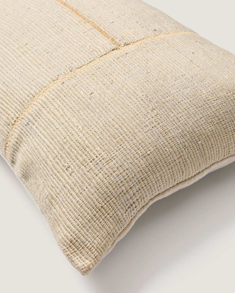 Anvera beige viscose jacquard cushion cover with yellow contrasting lines 40 x 60 cm