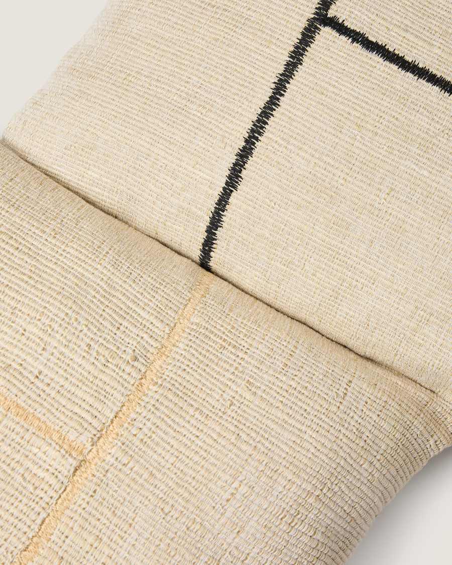 Anvera beige viscose jacquard cushion cover with yellow contrasting lines 40 x 60 cm
