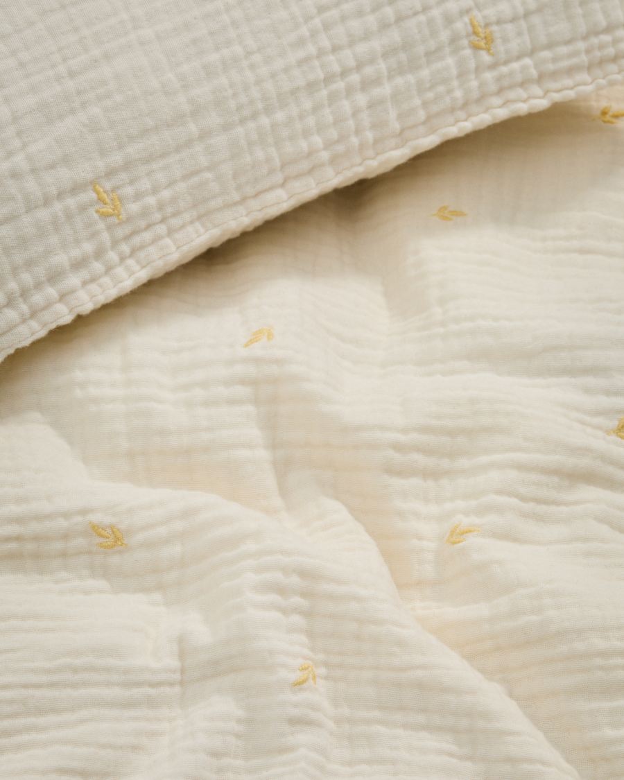 Dorani duvet cover and pillow case set in double-gauze cotton with embroidery detail for 70cm bed