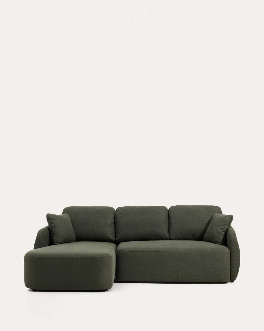 Laira 3-seater sofa bed with left chaise longue in dark green chenille 246cm FSC Mix Credit