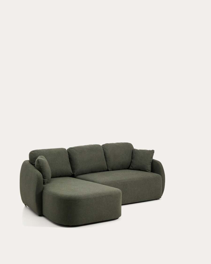 Laira 3-seater sofa bed with left chaise longue in dark green chenille 246cm FSC Mix Credit