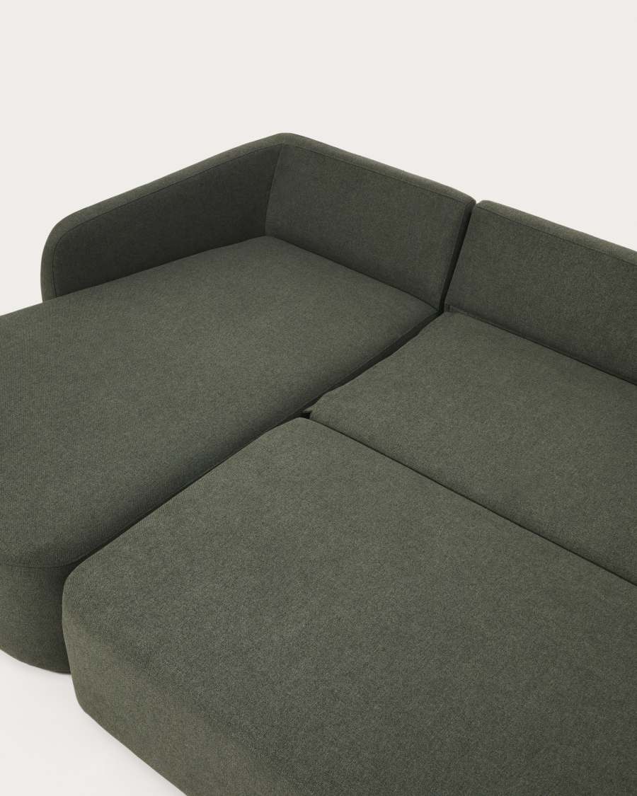 Laira 3-seater sofa bed with left chaise longue in dark green chenille 246cm FSC Mix Credit