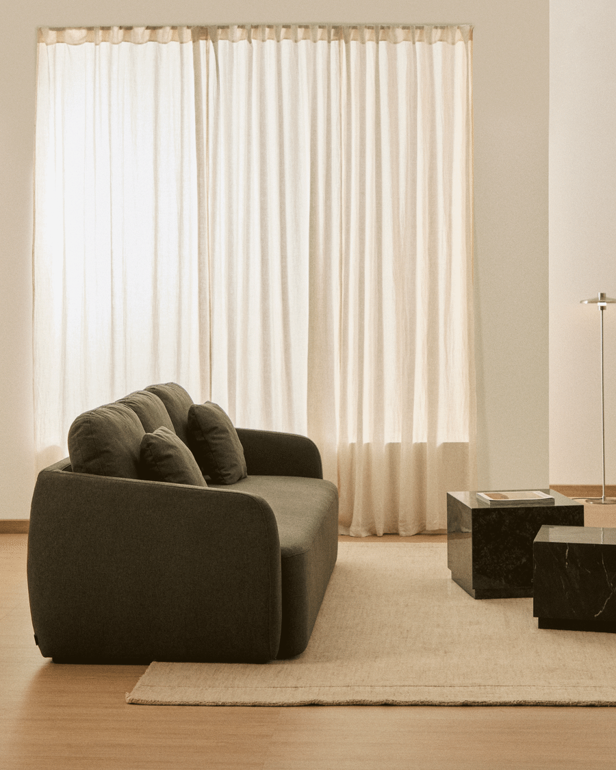 Laira 3-seater sofa bed in dark green chenille 218cm FSC Mix Credit