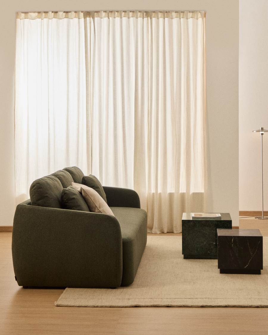 Laira 3-seater sofa bed in dark green chenille 218cm FSC Mix Credit