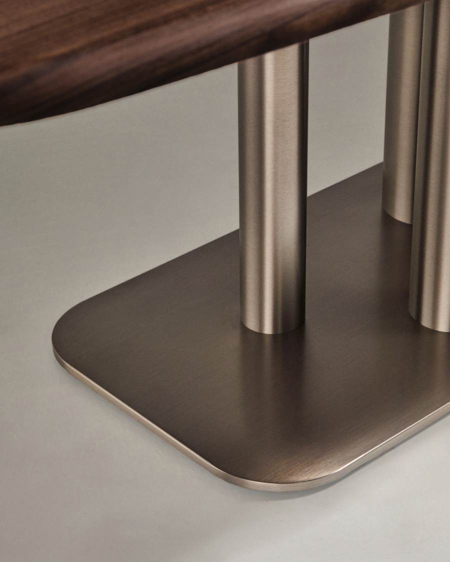 Melvar table made from walnut veneer and legs with brushed stainless steel base 180 x 100cm