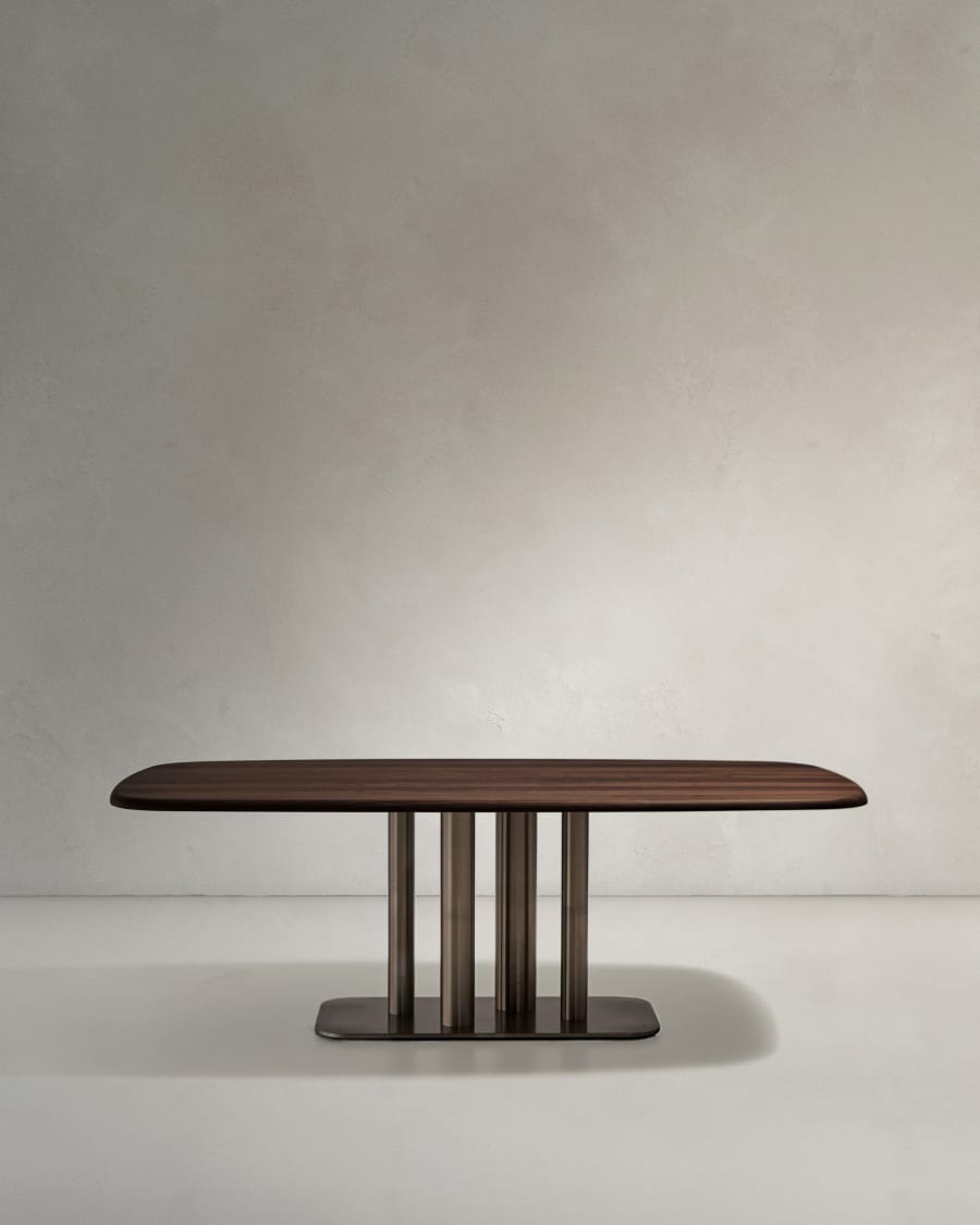 Melvar table made from walnut veneer and legs with brushed stainless steel base 180 x 100cm